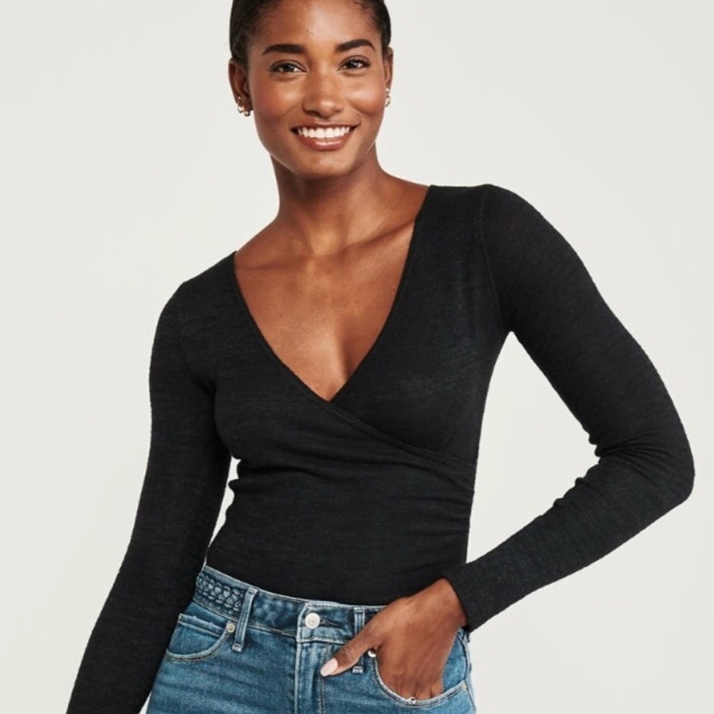 Abercrombie & Fitch Black Wrap Bodysuit Long Sleeve